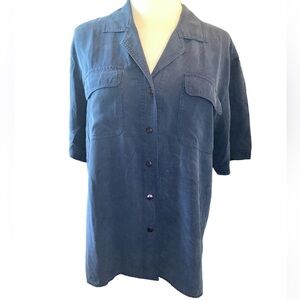 Silk Ncounter button down blouse 100% silk short sleeves collared size large
